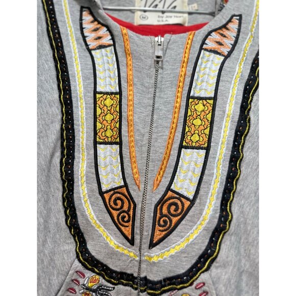 VAVA by Joy Han Floral Embroidery Jersey Hoodie Womens Medium Gray Hippy Boho - Picture 14 of 16